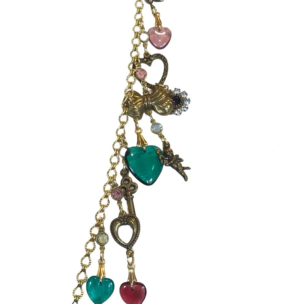 VINTAGE CHARM NECKLACE WITH CUPIDS, HEARTS , BELLS, KEYS & FLOWERS - Picture 8 of 16